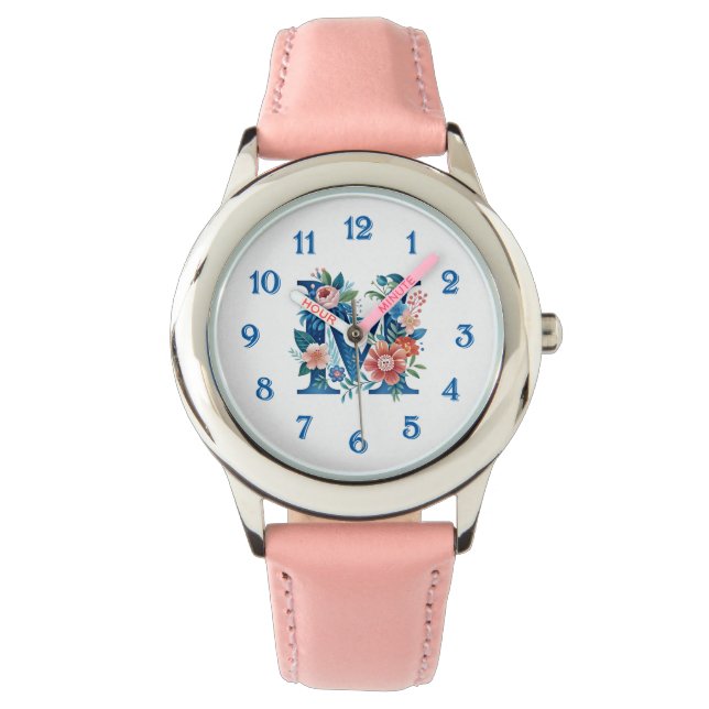 Montre M Monogramme orné design floral (devant)