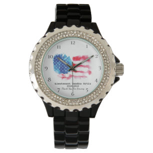 Montre Madame blanche rouge de drapeau des USA de bleu de