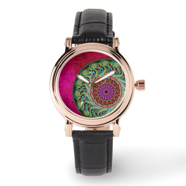 Montre Magenta & Green Mandala Watch (Recto)