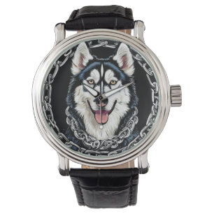 Montre Magnifique chien husky aux couleurs audacieuses
