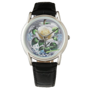 Montre Magnifique conception de logo d'une fleur de rose 