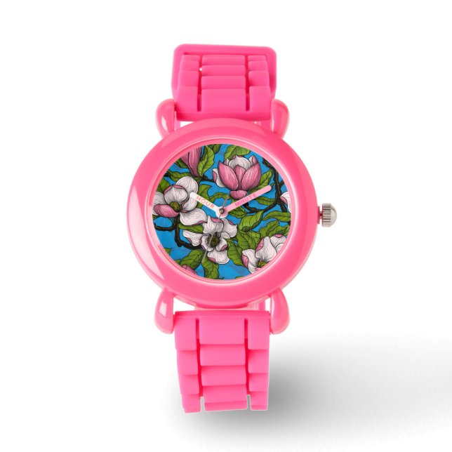 Montre Magnolia en floraison sur bleu (Recto)