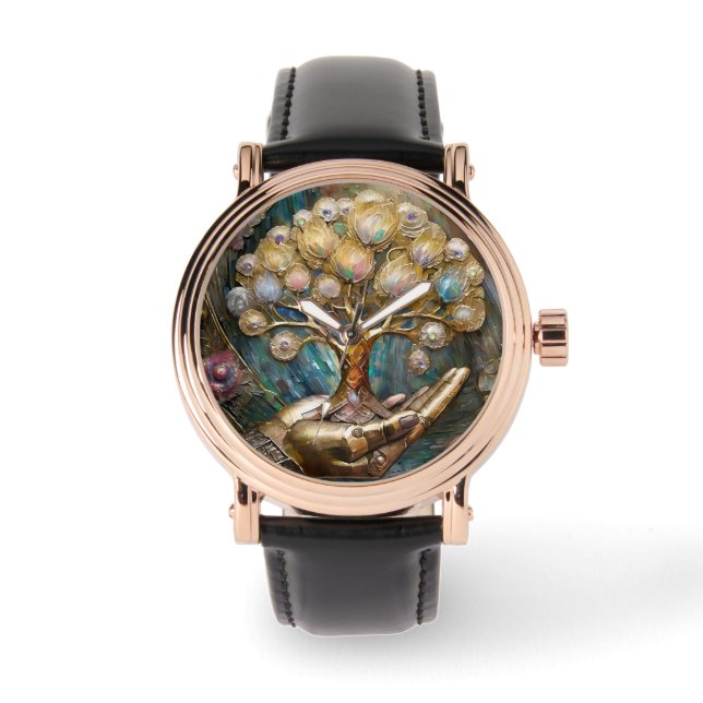 Montre Main Robot D'Or Tenant Arbre De Vie D'Or (Recto)
