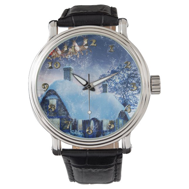 Montre Maison de Noël enneigée et Père Noël (devant)