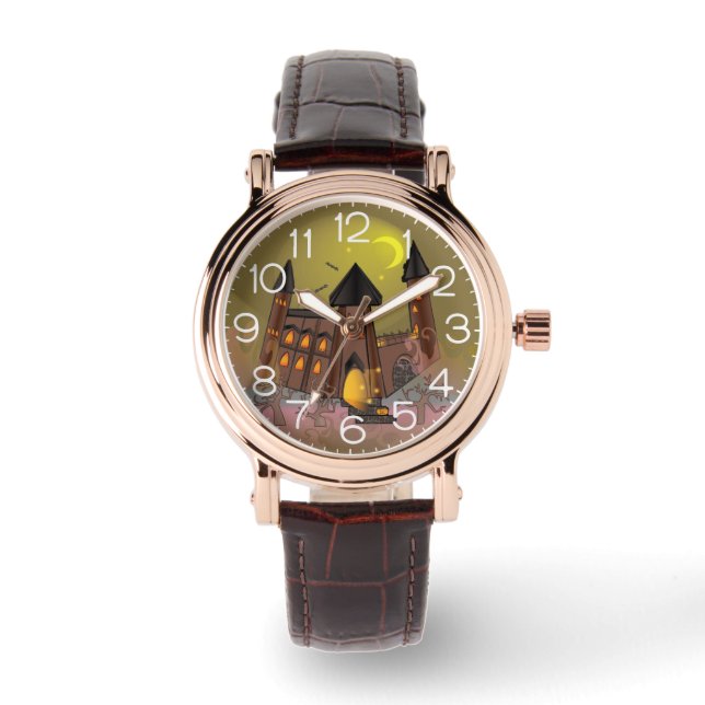 Montre Maison de sorcière d'Halloween effrayante et châte (Recto)