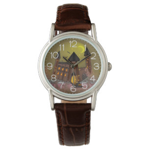 Montre Maison de sorcière d'Halloween effrayante et châte