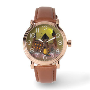Montre Maison de sorcière d'Halloween effrayante et châte