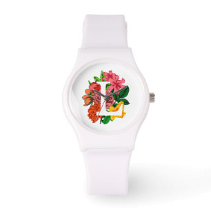 Montre Majuscule L monogramme floral