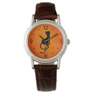 Montre Mal Black Cat Silhouette Cool Orange