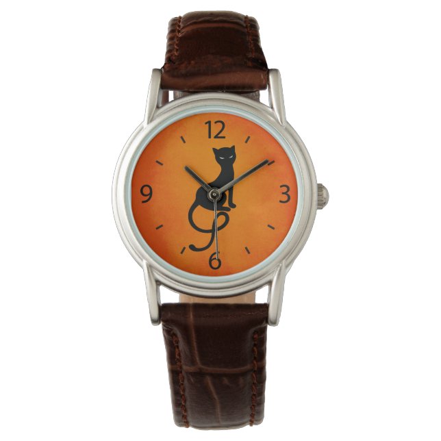 Montre Mal Black Cat Silhouette Cool Orange (devant)