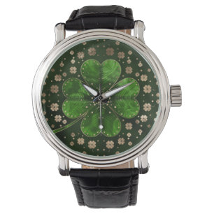 Montre Malachite et or du trèfle à quatre feuilles Sham