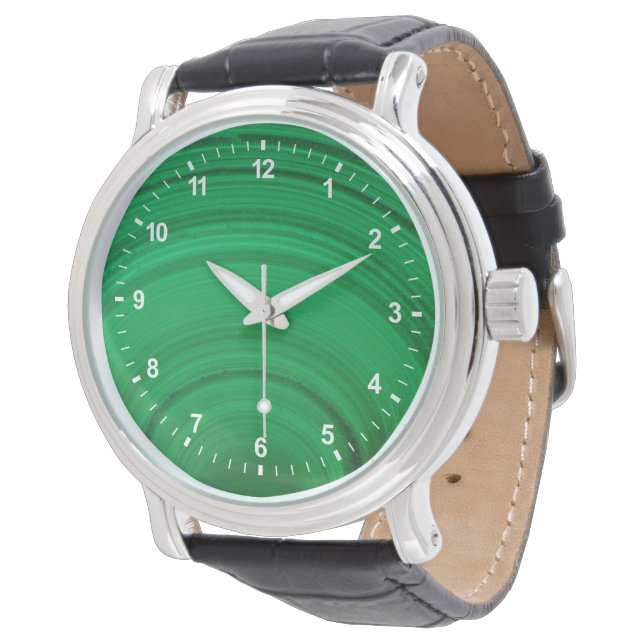 Montre Malachite verte en gros plan (Incliné)