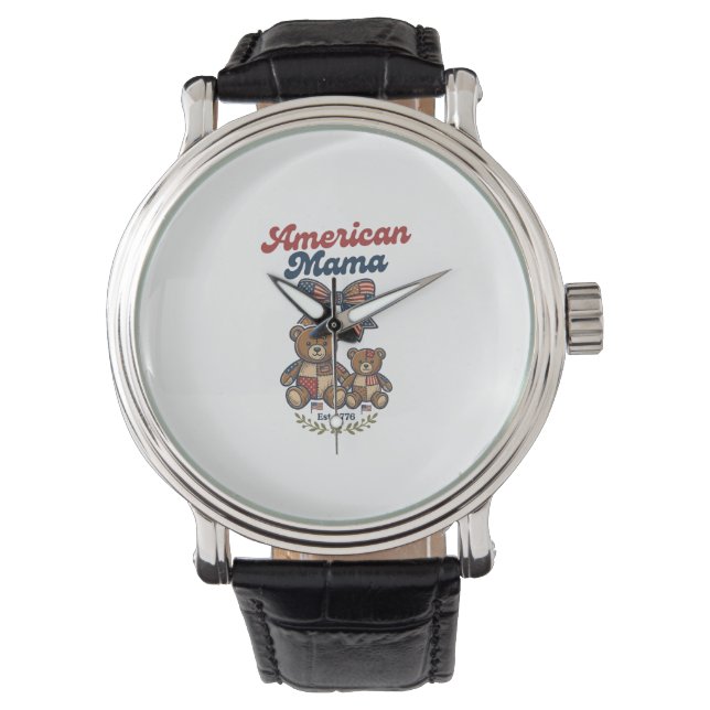 Montre Mama Américaine Ours Patriote Patchwork Vector Des (devant)