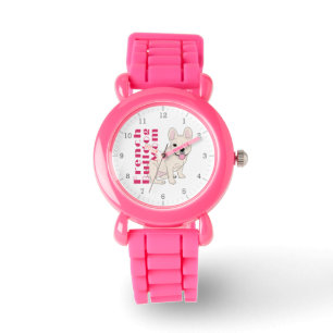 Montre Maman Bouledogue Français Texte Rose Gras