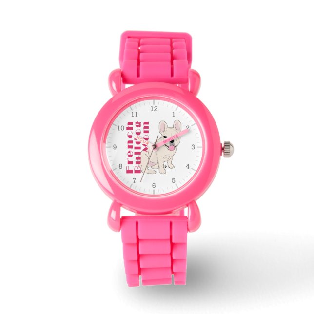 Montre Maman Bouledogue Français Texte Rose Gras (Recto)