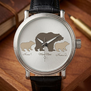 Montre Maman Ours Personnalisée Avec 2 Noms D'Enfants Cad
