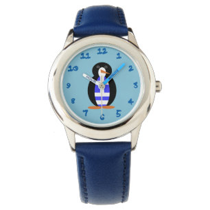 Montre Manchot portant un gilet au drapeau grec sur fond