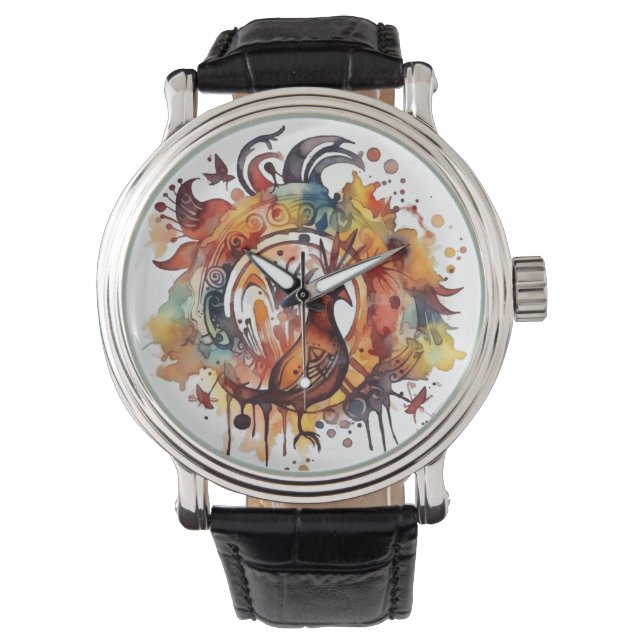 Montre Mandala Aquarelle Tribale Phoenix Art (devant)