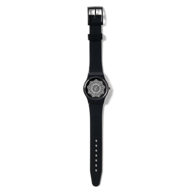 Montre Mandala blanc sur fond noir (Sangle)