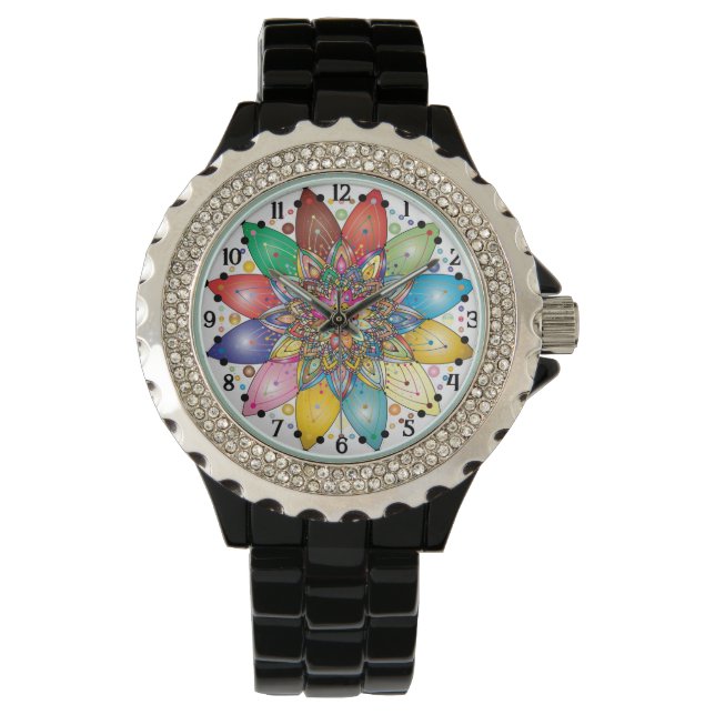 Montre Mandala coloré avec chiffres arabes (devant)