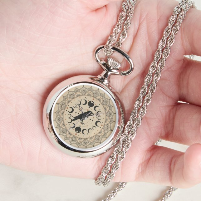 Montre Mandala de la phase lunaire du corbeau mystique Ar (Gothic raven watch)