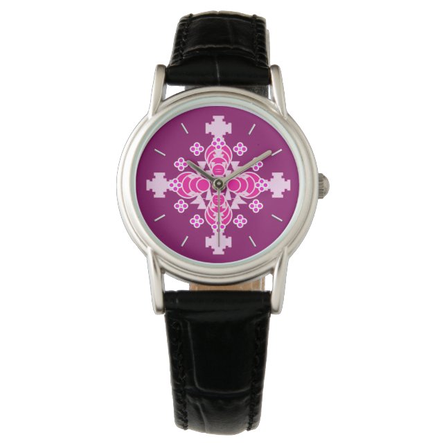 Montre Mandala en quatre points - rose pâle et prune (devant)