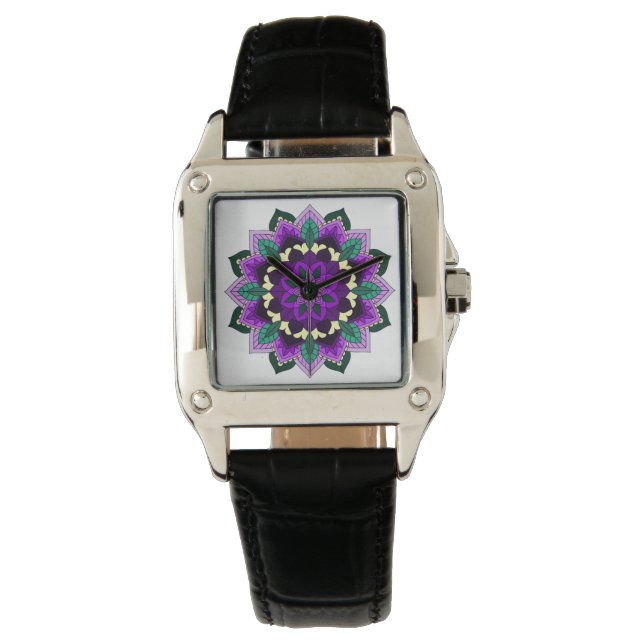 Montre Mandala Motif 02 en violet (devant)