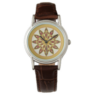 Montre Mandala motif dans les tons chocolat et or