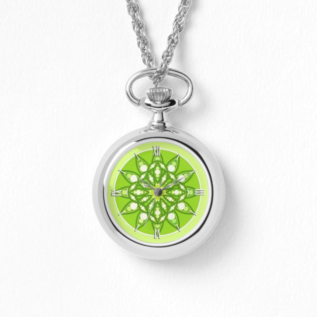Montre Mandala motif dans les tons vert citron (Recto)