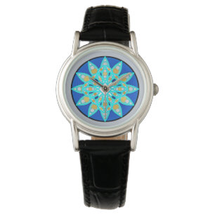 Montre Mandala motif en cobalt, gris et turquoise