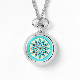 Montre Mandala motif en turquoise, bronzette et marine