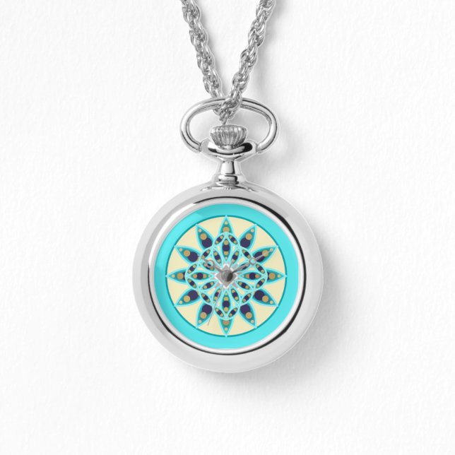 Montre Mandala motif en turquoise, bronzette et marine (Recto)