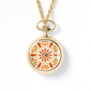 Montre Mandala motif, rouge brique, rouille, or