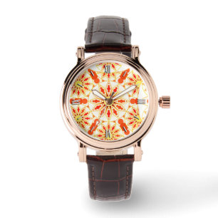 Montre Mandala motif, rouge brique, rouille, or