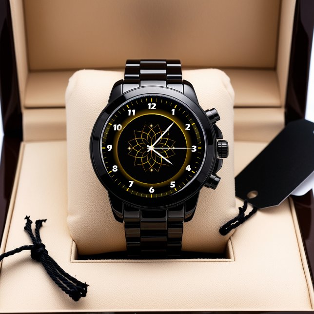 Montre Mandala Noir et Or - Montre Artistique (Créateur téléchargé)