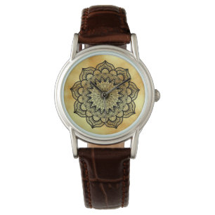 Montre Mandala noir sur fond or doux