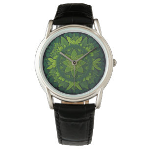 Montre Mandala vibreant de feuillage forestier