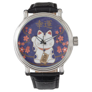 Montre Maneki-neko chat avec un kanji de chance