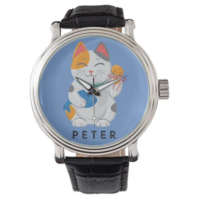 Montre Maneki Neko White Chat, symbole de bonne chance (devant)