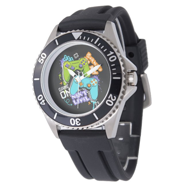 Montre Manettes de jeu Graffiti  Gaming Né Pour Jouer  (Incliné)