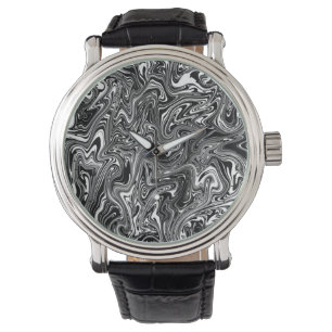 Montre Marbre Abstrait noir et blanc liquide