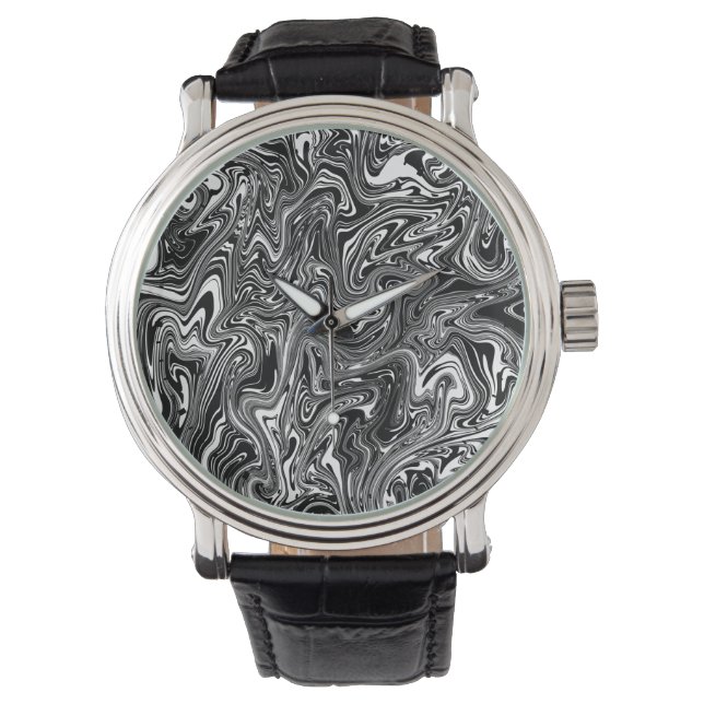 Montre Marbre Abstrait noir et blanc liquide (devant)