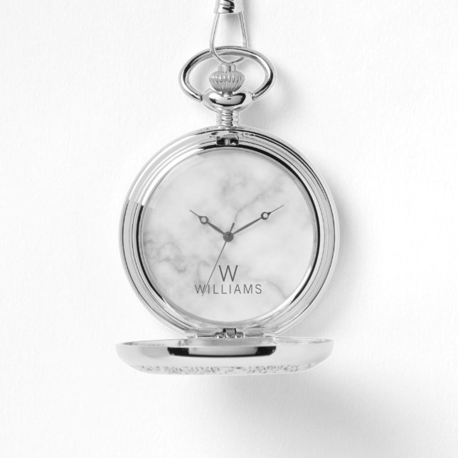 Montre Marbre blanc avec monogramme et nom personnalisés (Recto)