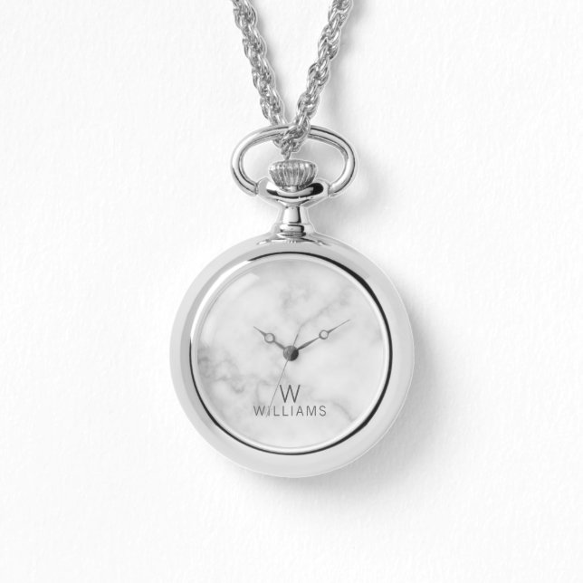 Montre Marbre blanc avec monogramme et nom personnalisés (Recto)