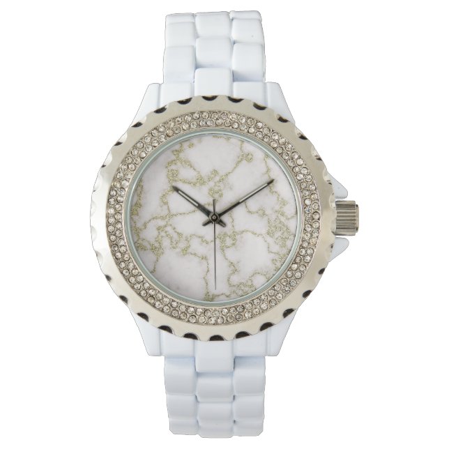 Montre Marbre blanc et or élégant pour femmes (devant)