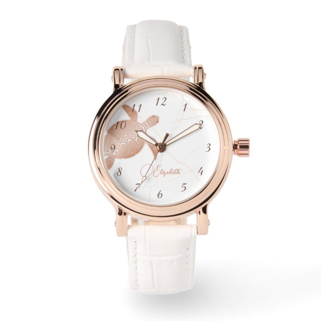 Montre Marbre Blanc Tortue Or Rose Monogramme (Recto)