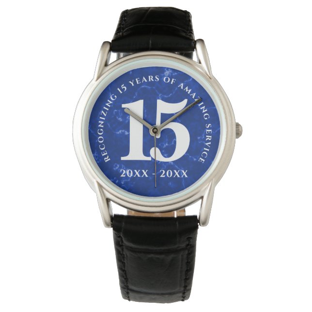Montre Marbre Bleu Élégant 15 Anniversaire Du Travail (devant)