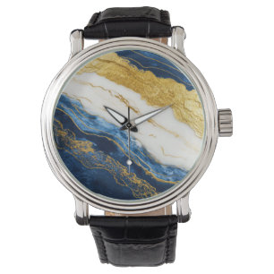 Montre Marbre bleu marine de luxe et feuille d'or