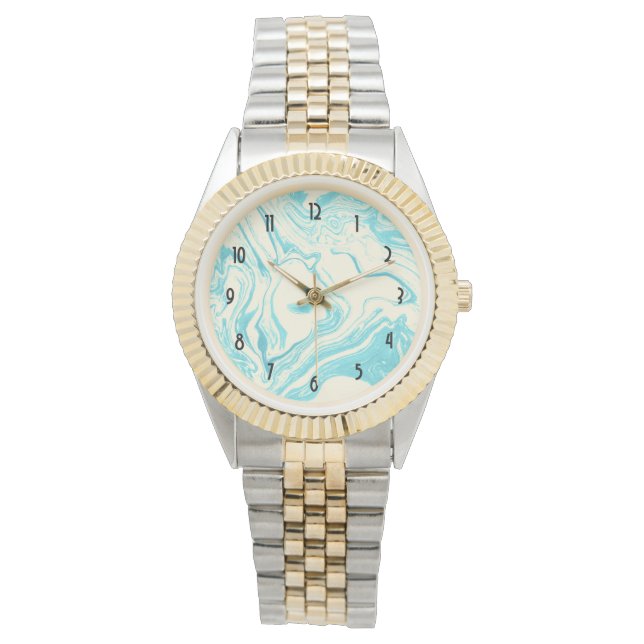 Montre Marbre cool design en Turquoise et Crème (devant)