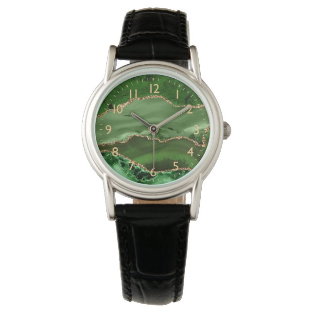 Montre Marbre d'agate vert et paillettes d'or faux (devant)